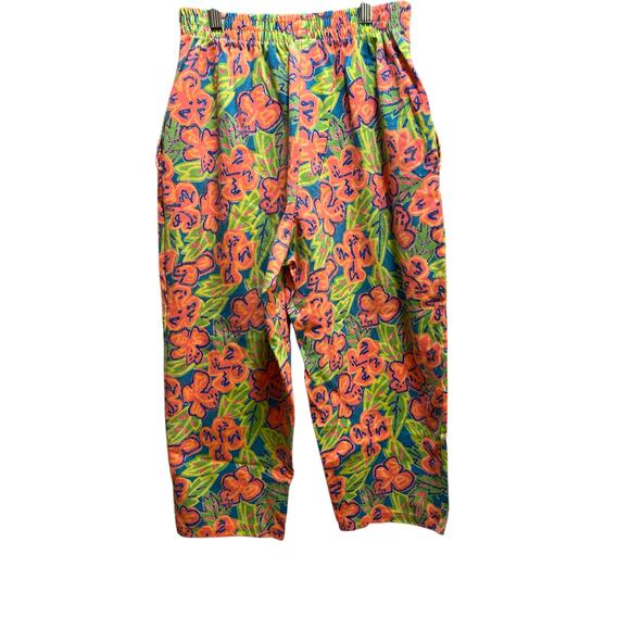Vintage Hobie Floral Parachute Pants Orange Green Large - Picture 2 of 8